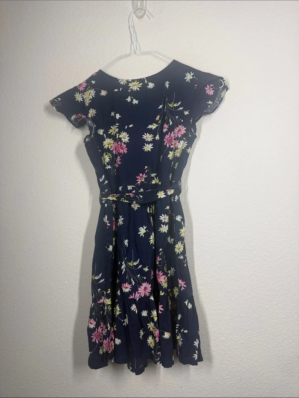 GAP kids Navy Floral Tie-Waist Short Sleeve Dress